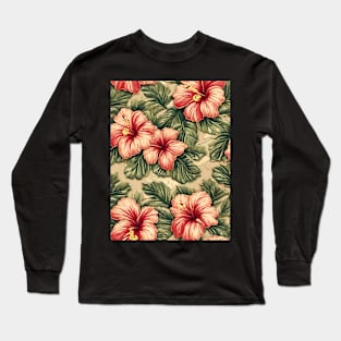 Hibiscus flowers retro style Long Sleeve T-Shirt